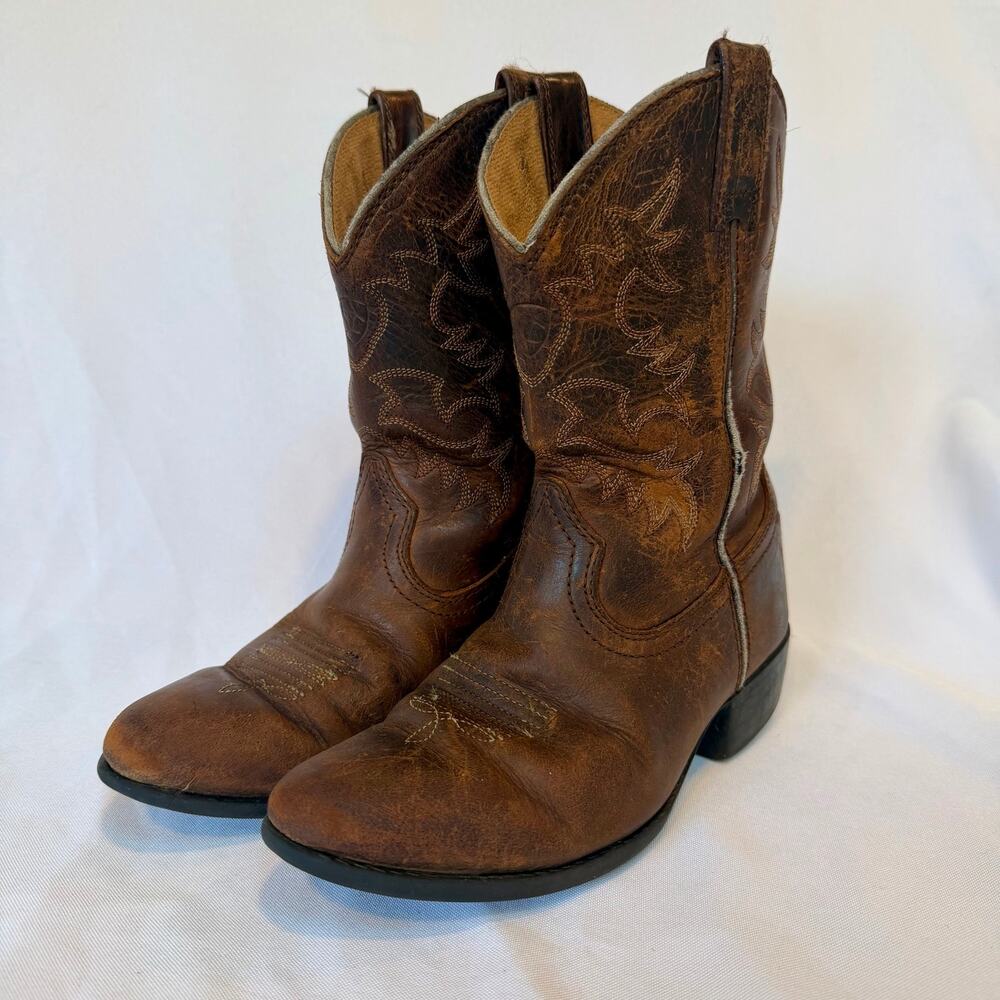 Ariat Kids Heritage Western Distressed Brown Leather Cowboy Boots Size 13